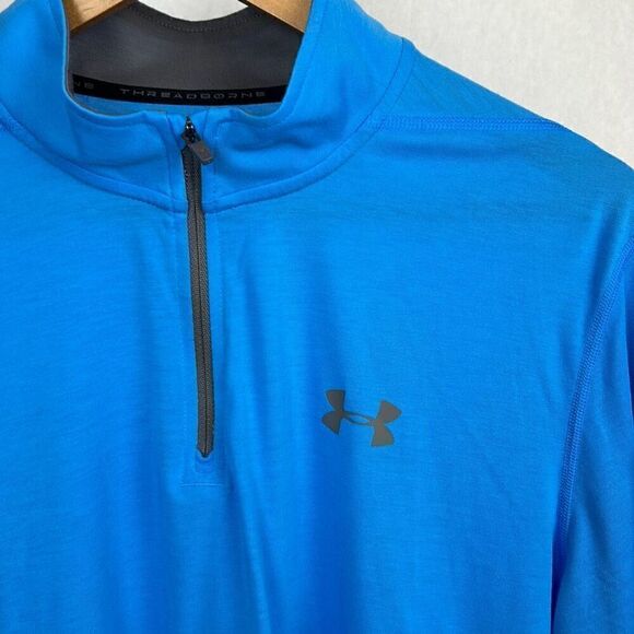 Under Armour 1/4 Zip Pullover Sz Large Loose Fit HeatGear Blue Lightweight - Picture 2 of 7